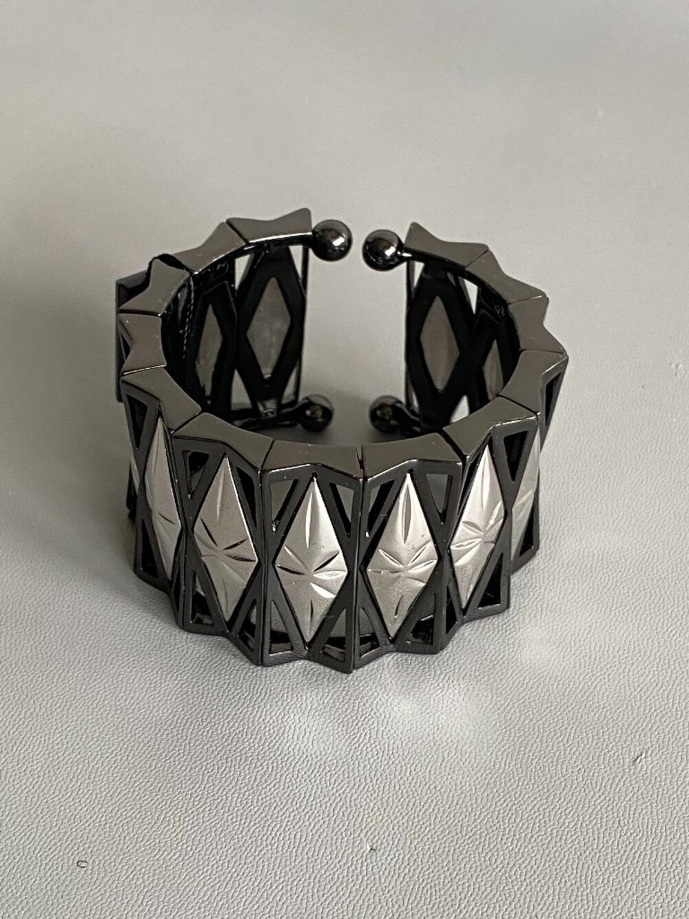 Fifth Avenue Collection NWT Black Silver Geometric Cuff Statement Bracelet
